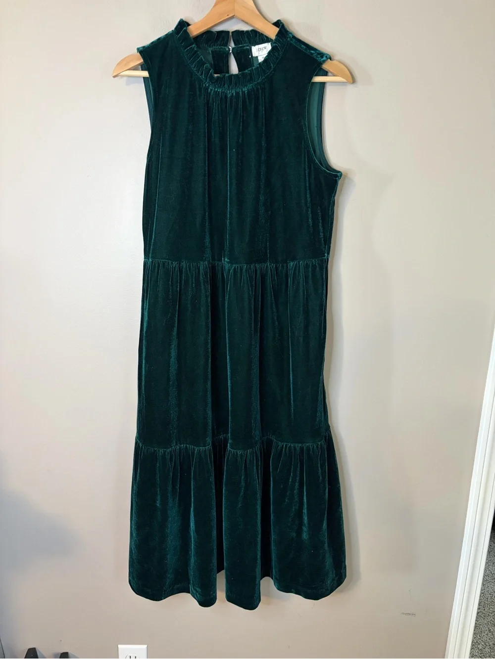 J crew Sleeveless Velvet Tiered Dress in Emerald Green 8